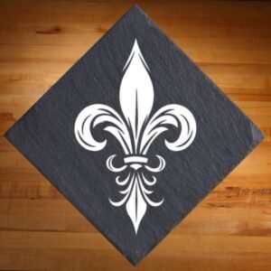 White Fleur De Lis Slate Coaster