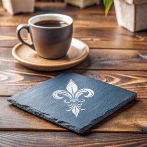 White FLeur De Lis SLate Coaster